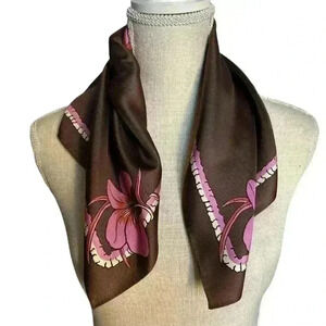 Tory Burch Floral Dreamers Double-Sided Neckerchief in Mocha Brown (201) NWT